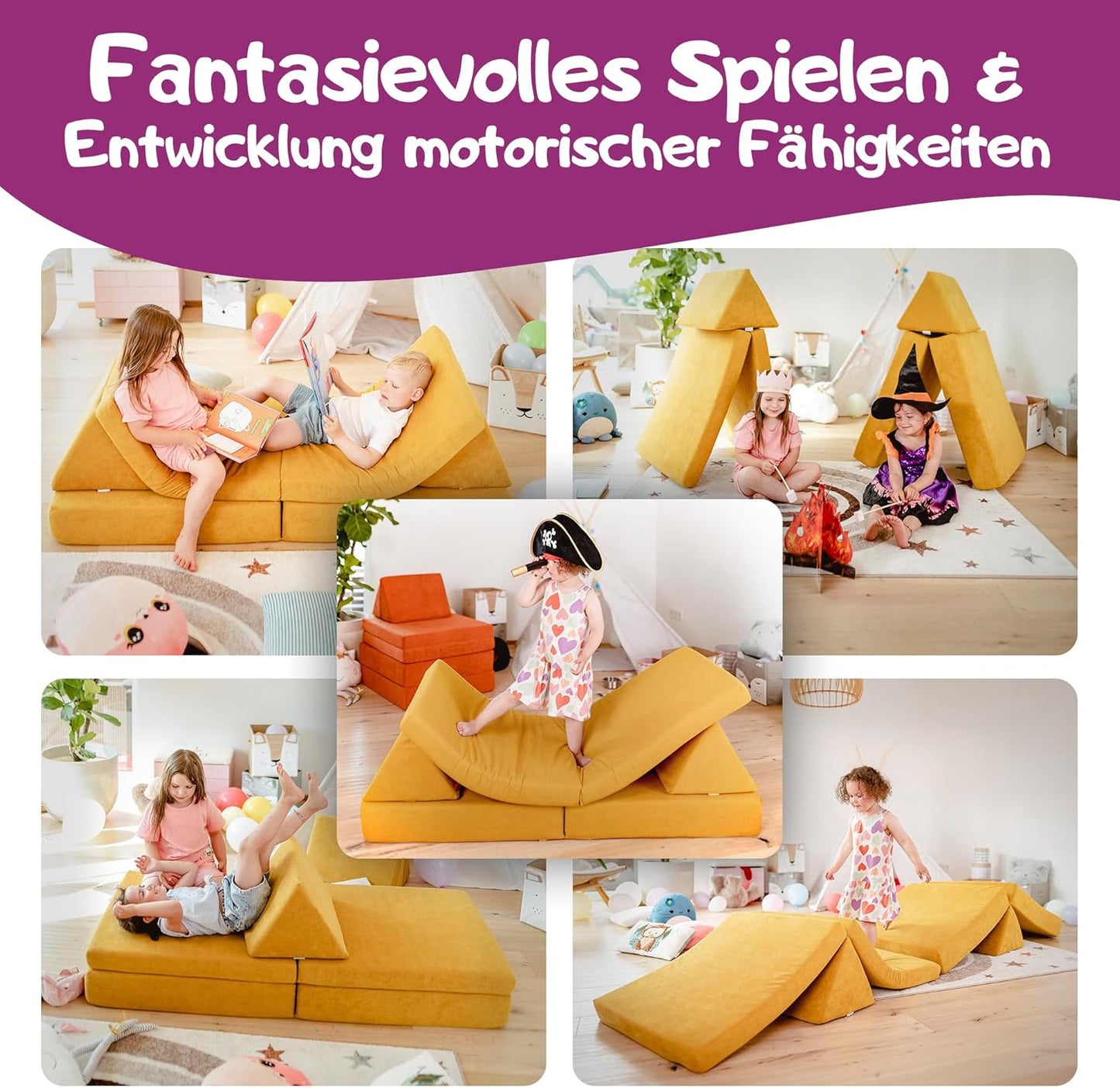 Spielsofa für Kinder, Bienenwaben Gelb