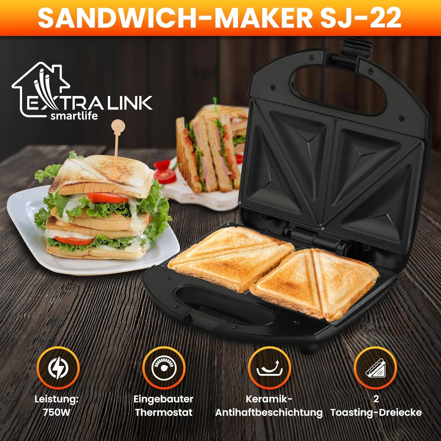 SJ-22 Sandwichtoaster mit Antihaftbeschichtung