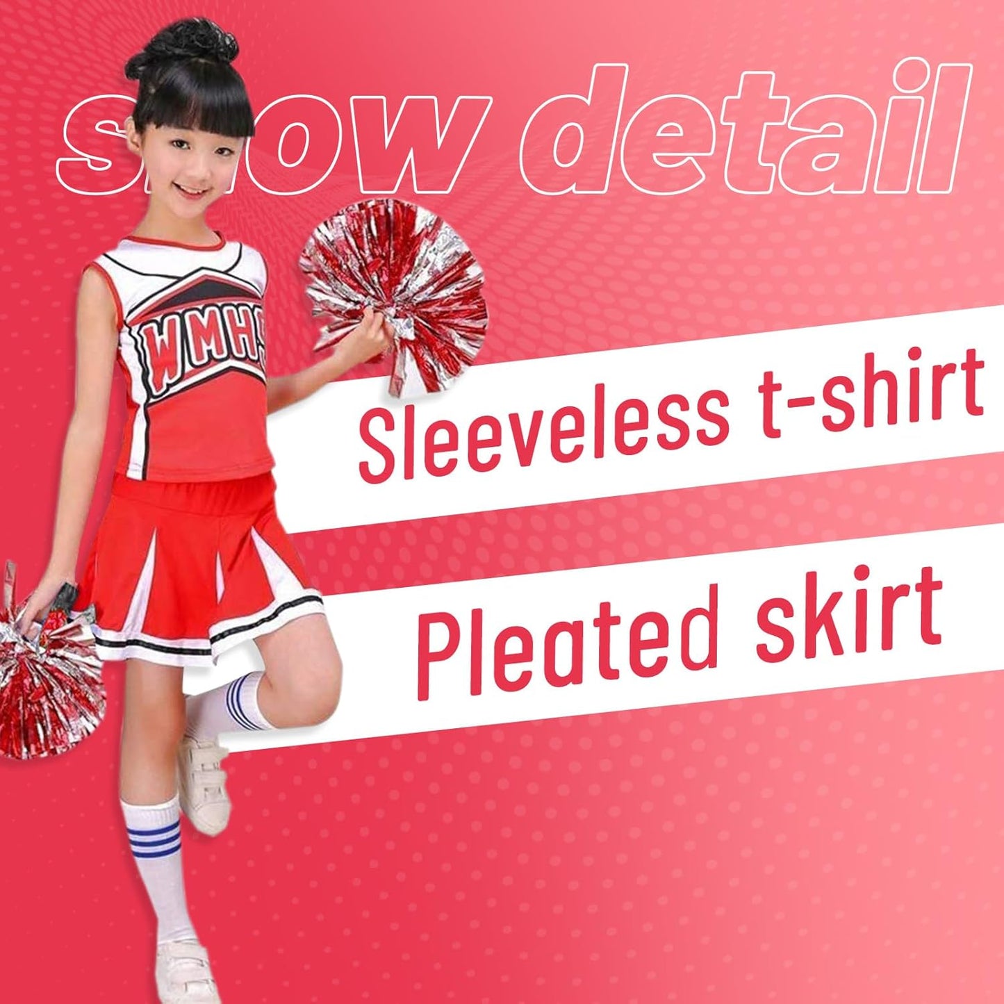 Cheerleader-Kostüm für Mädchen inkl. Pom Poms, Rot 5-6 Jahre
