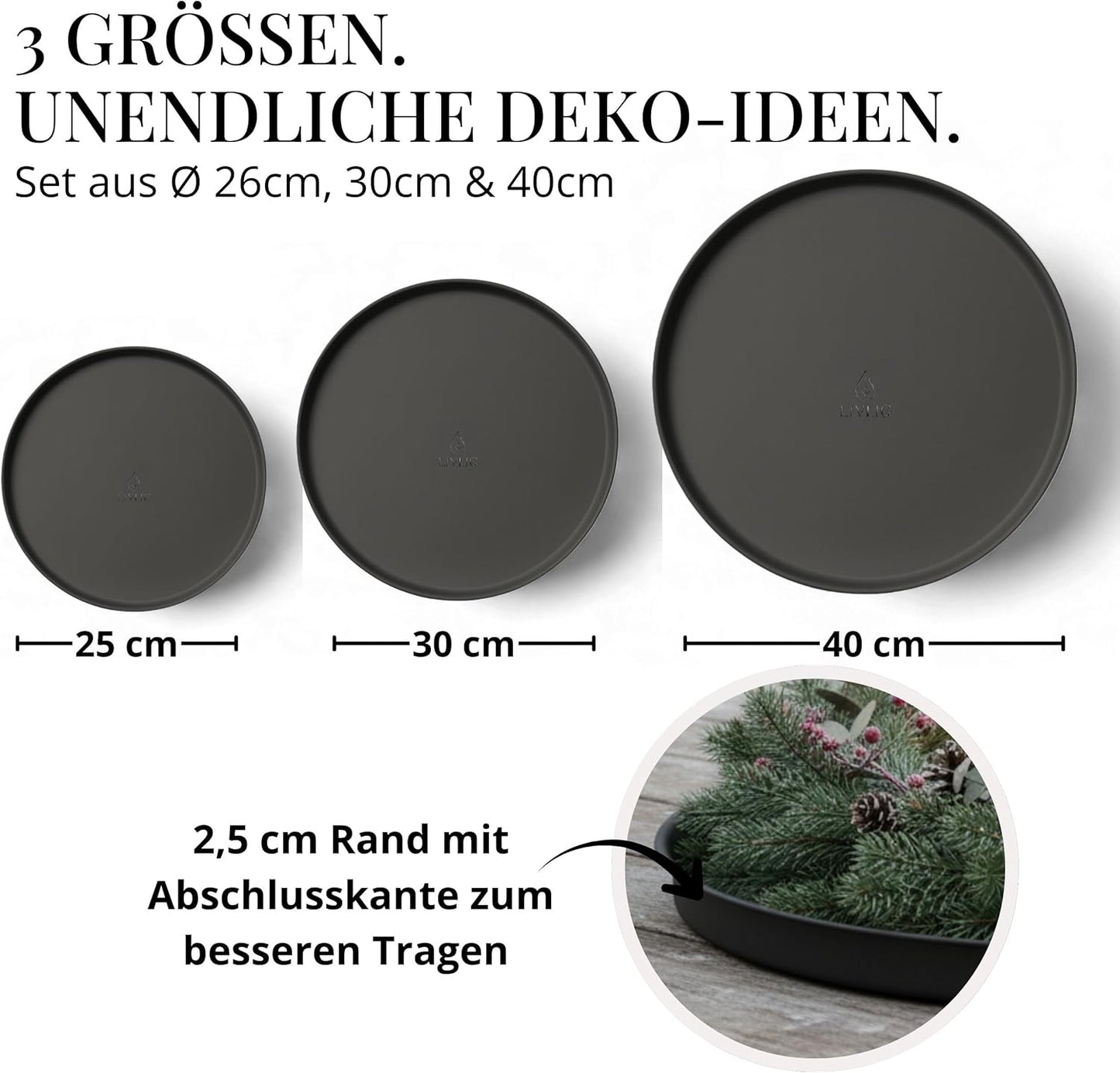 3er-Set Deko-Tablett, Anthrazit