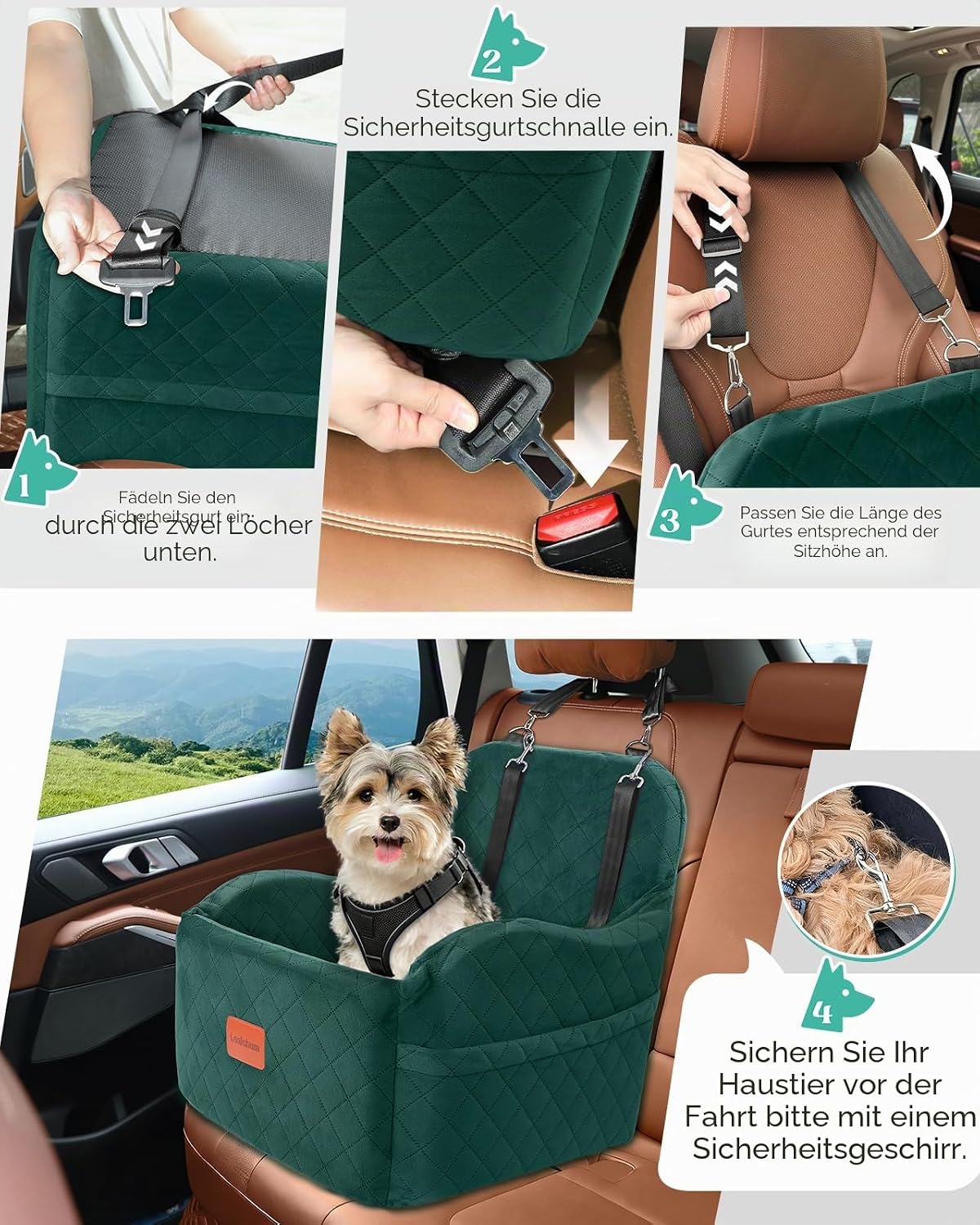 Waschbarer Hundeautositz, Green Medium