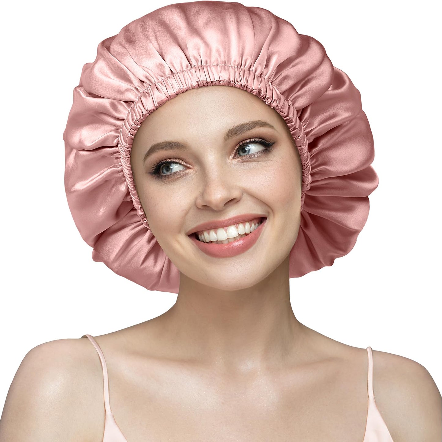 Doppellagige Seidenschlafmütze für lockiges Haar, Rosa