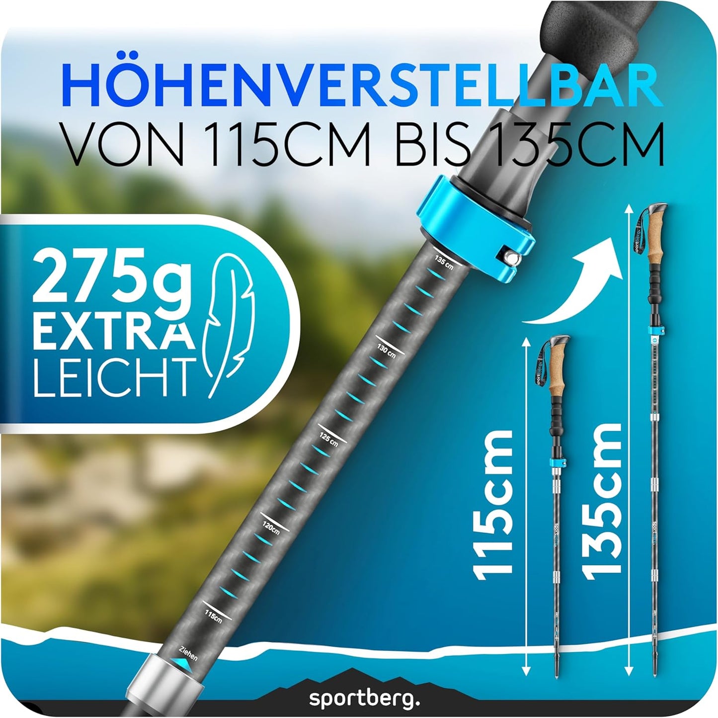 Faltbare Nordic Walking Stöcke, Carbon