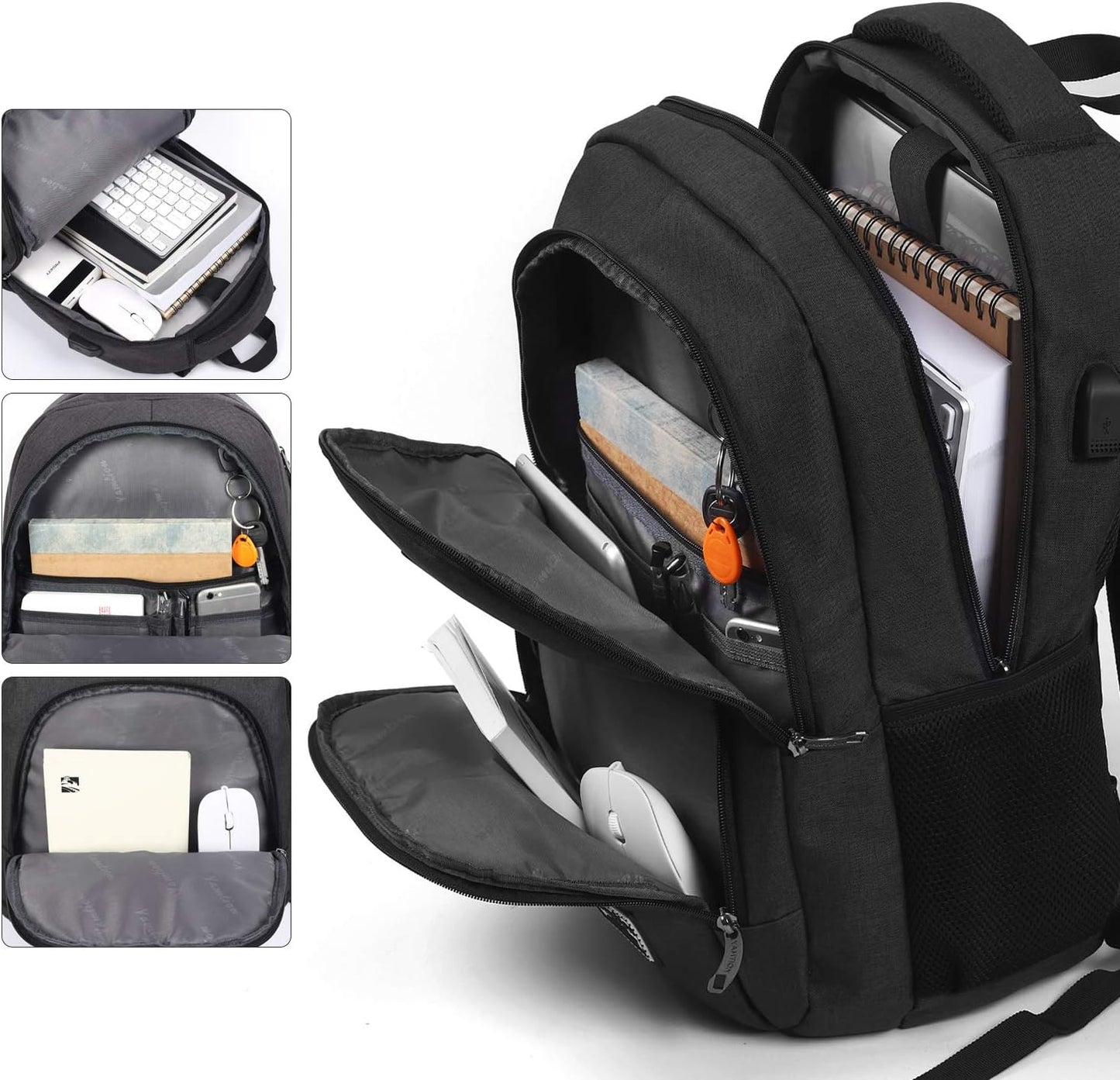 Laptop Rucksack mit USB-Anschluss, wasserdicht 35L, Gjb6-schwarz ; 15,6 Zoll