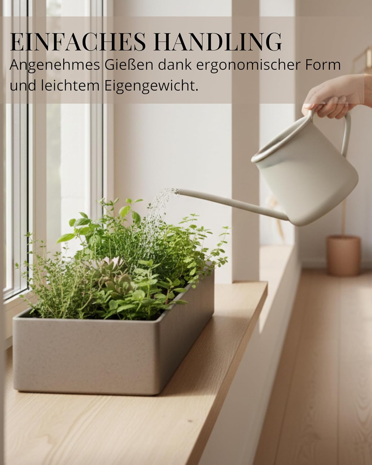 Giesskanne für Zimmerpflanzen (1L, Metall), Greige