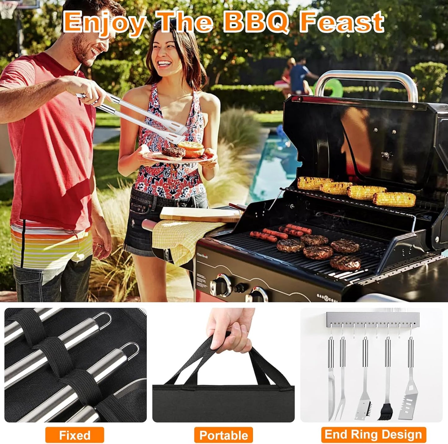 Edelstahl Grillbesteck-Set mit Koffer