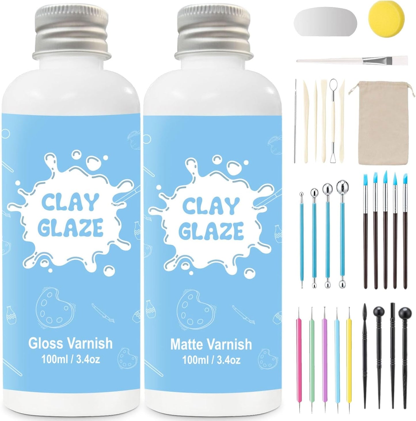 Lufttrocknende Ton-Glasur & Modellierwerkzeug-Set, Gloss+Matte