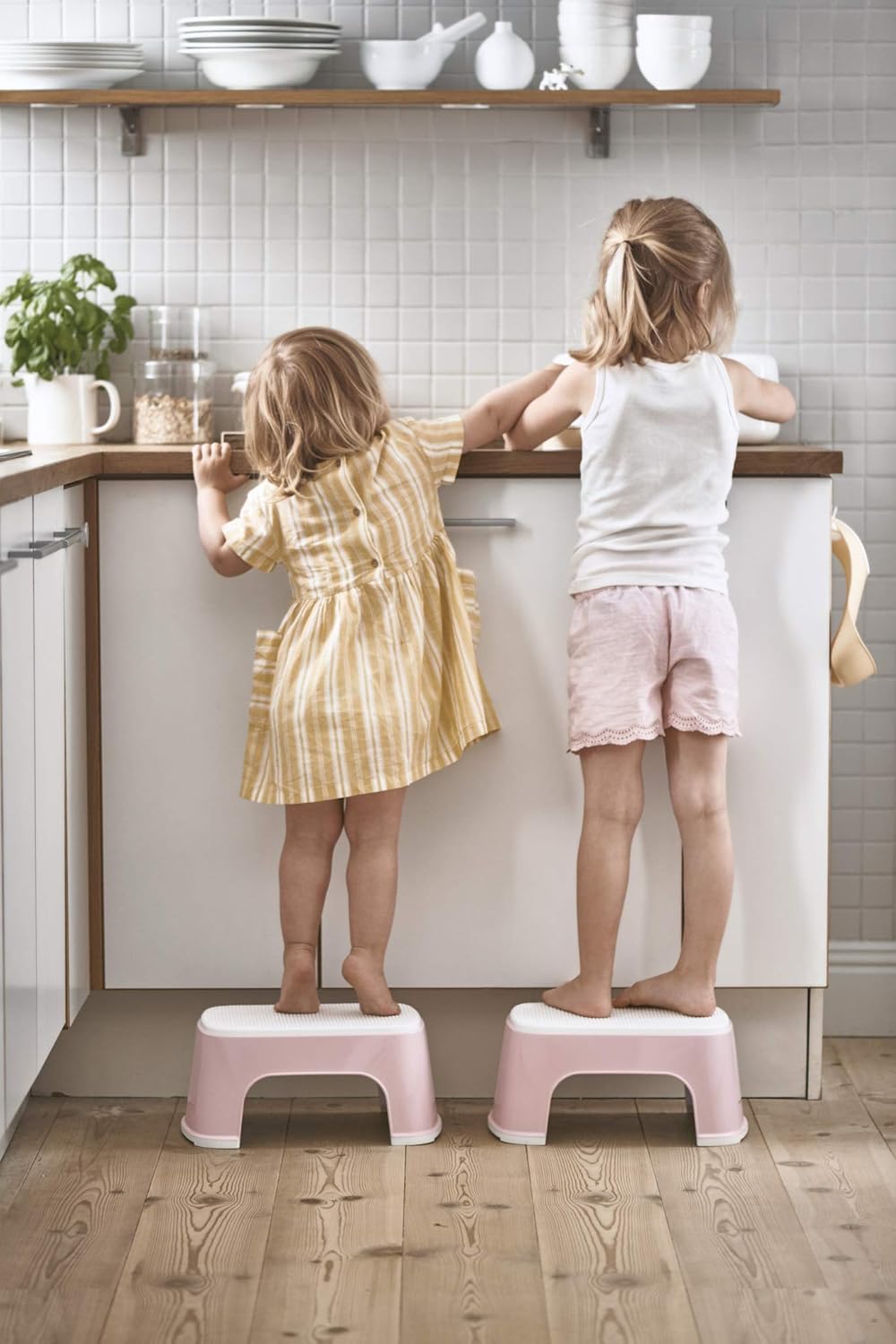 Tritthocker für Kinder, Blassrosa/Weiss