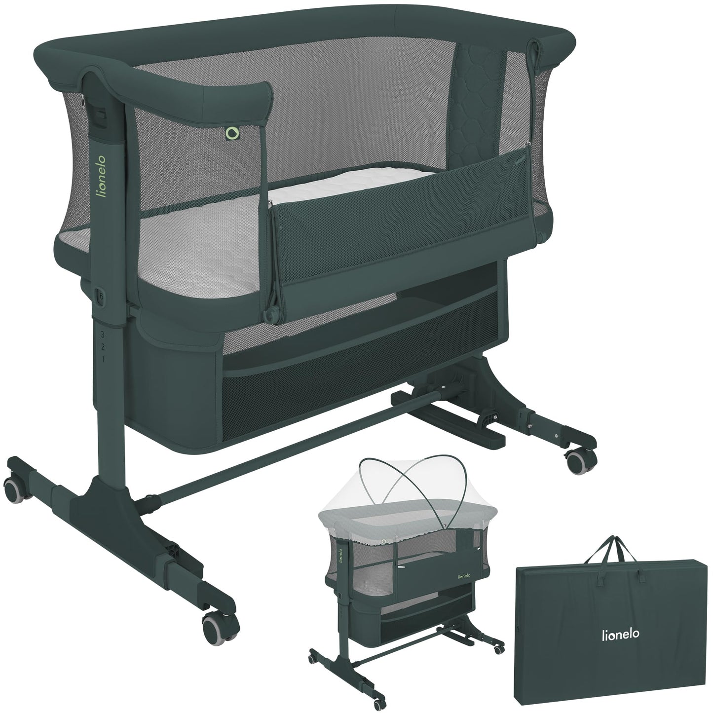 3-in-1 Beistellbett Jodie, höhenverstellbar, Grün