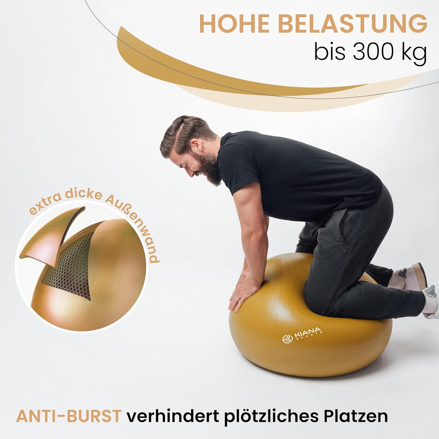 XL-Gymnastikball mit Noppen & Pumpe, Ockergelb XL (für Körpergröße ab 180 cm)