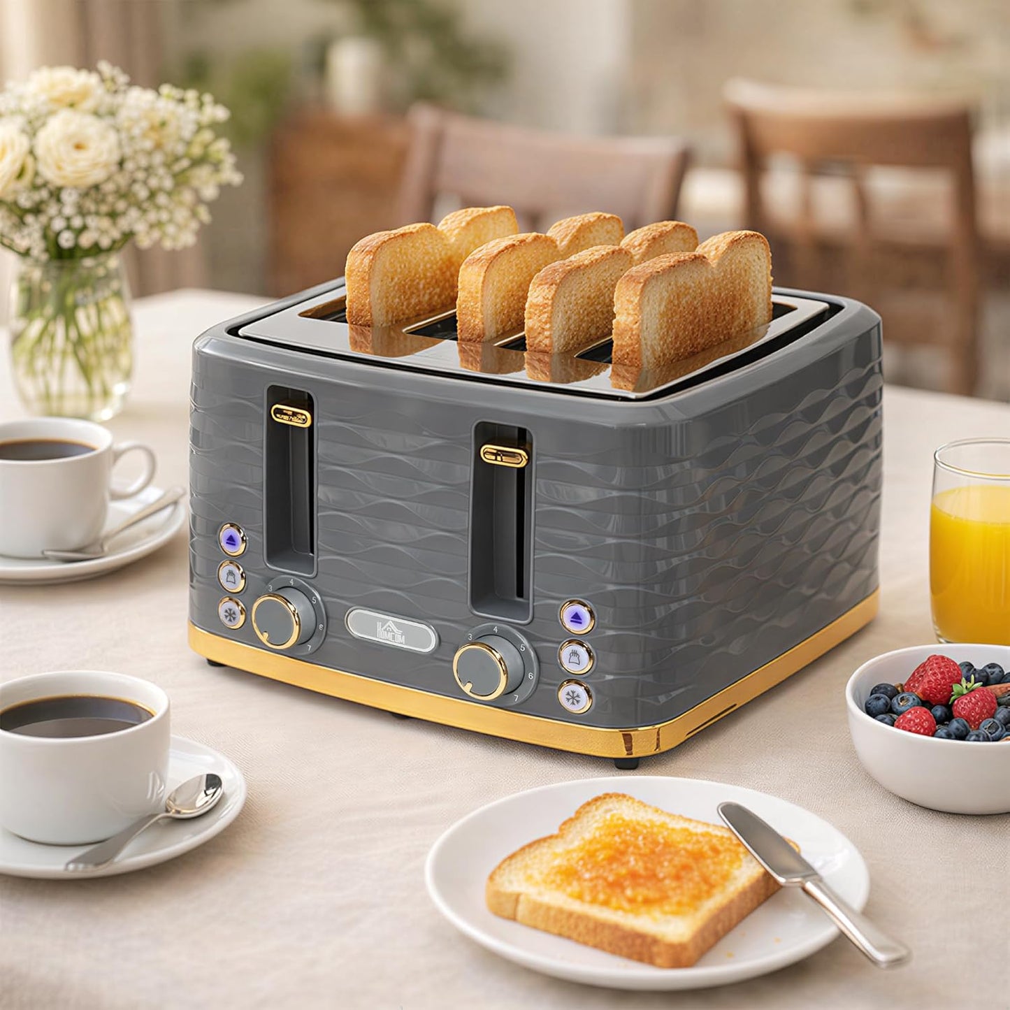 4-Scheiben-Toaster mit 7 Bräunungsstufen, Grau