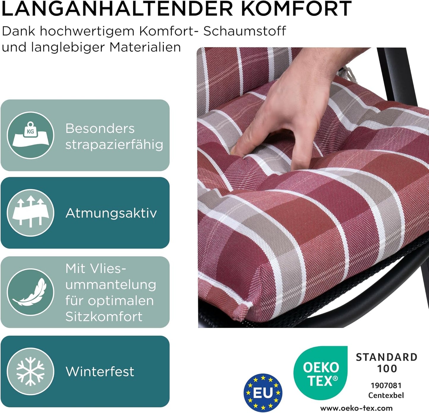 2er-Set Sitzauflagen für Hochlehner, 2-Stück Rot Kariert Pastell (mit Kopfteil)