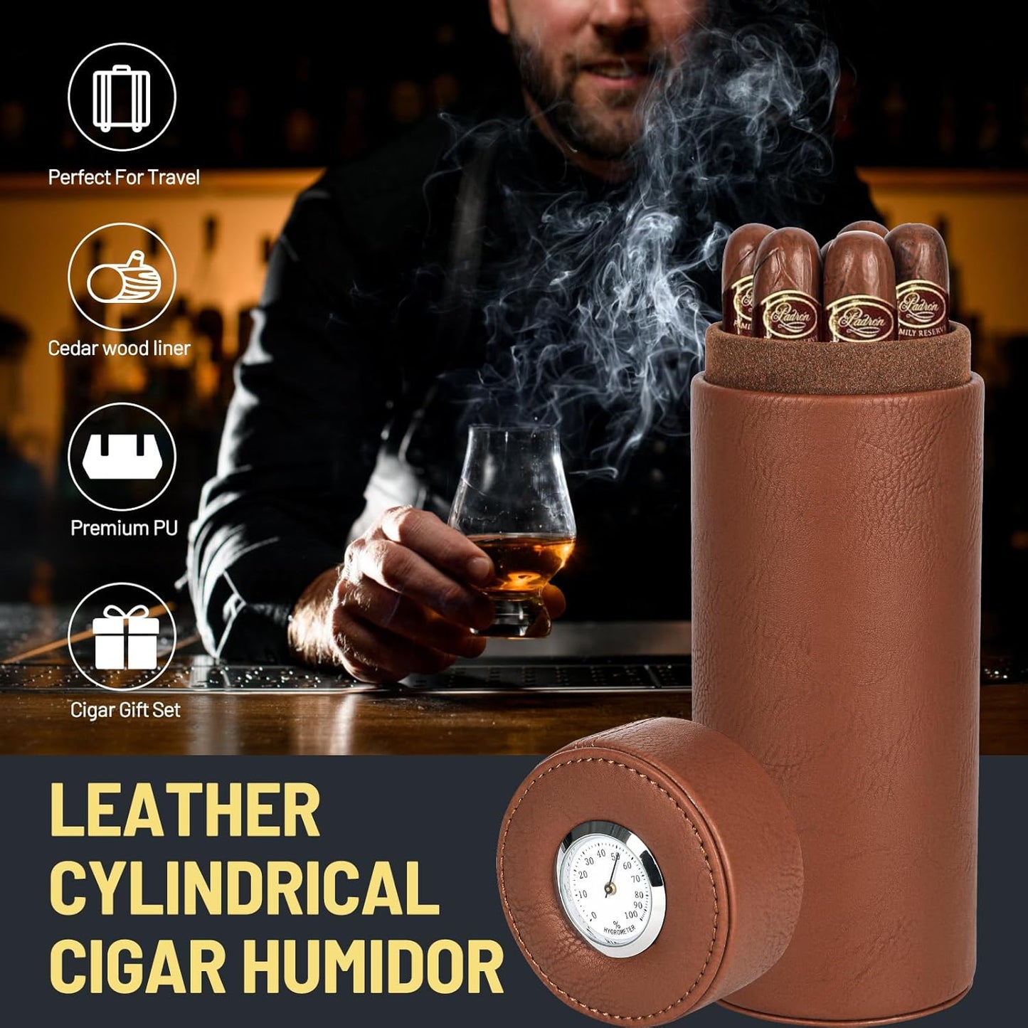 Tragbarer Zigarren-Humidor mit Zedernholzfutter
