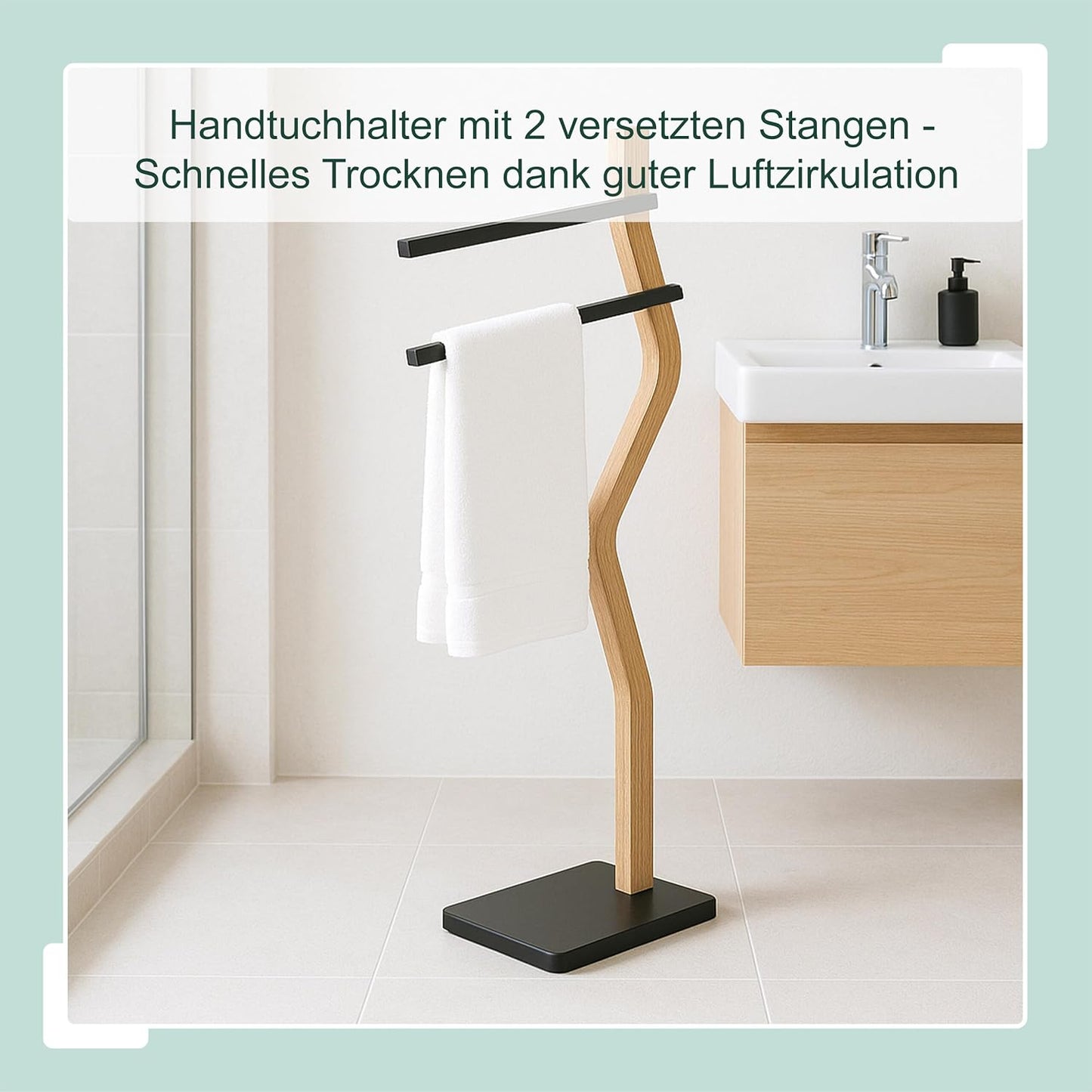 Handtuchhalter mit 2 Stangen, Schwarz/Natur