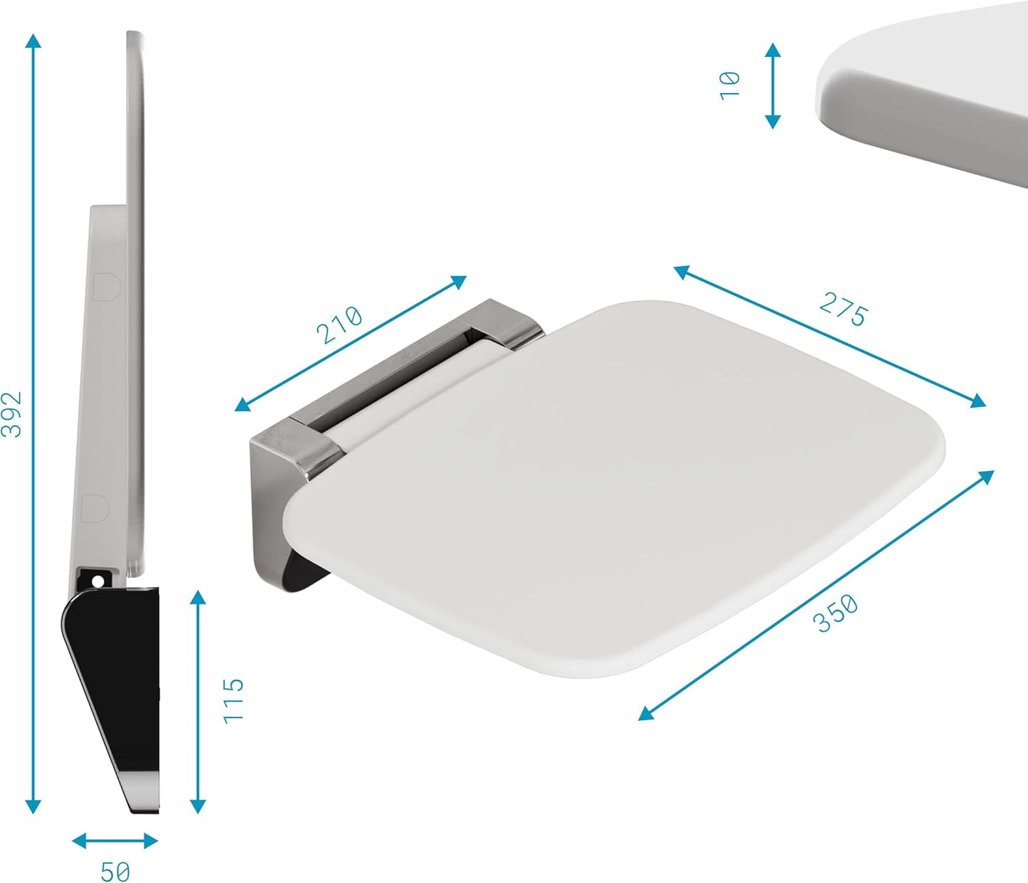 Duschklappsitz Duroplast zur Wandmontage, Weiß Duroplast
