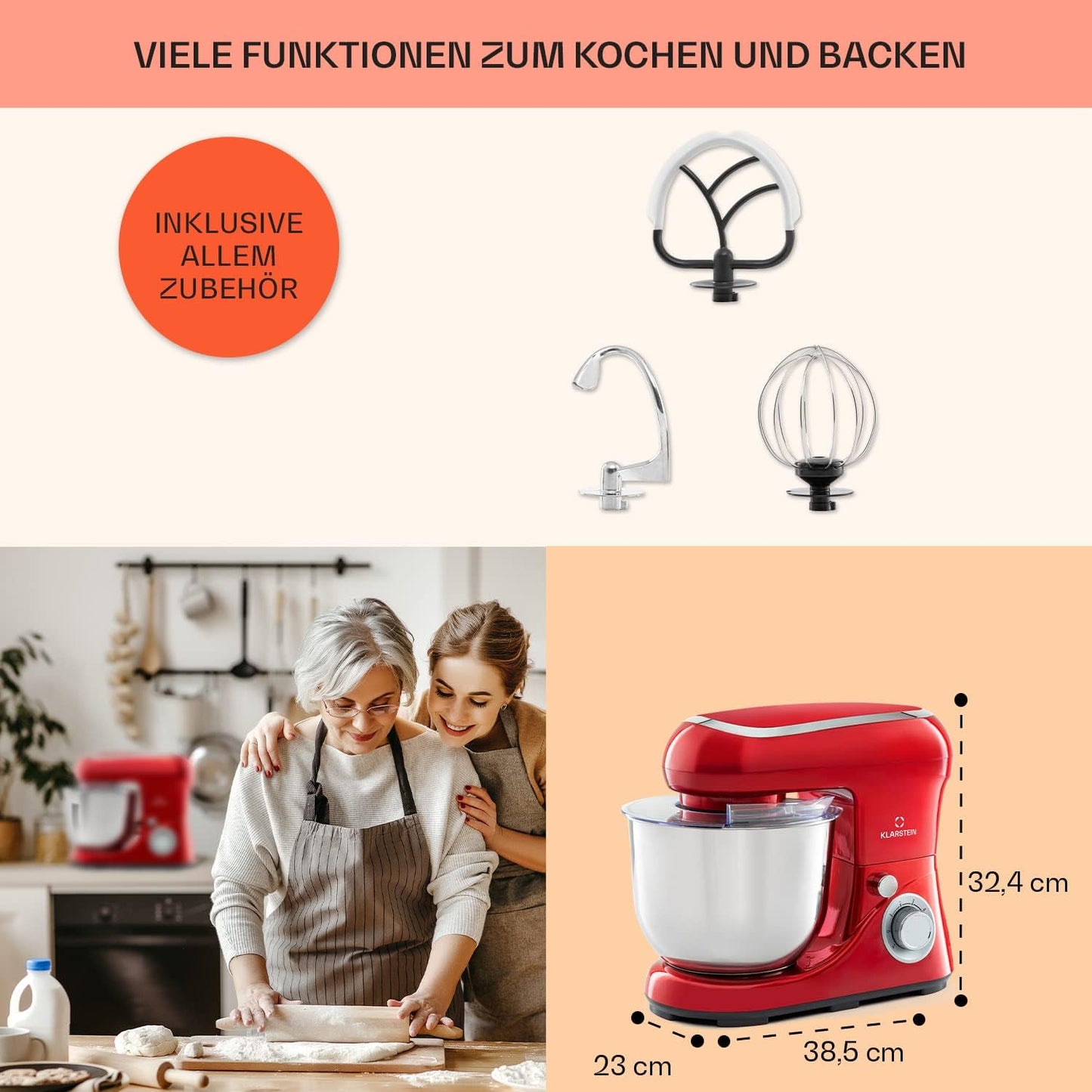 Küchenmaschine mit Planetenrührwerk, Rot