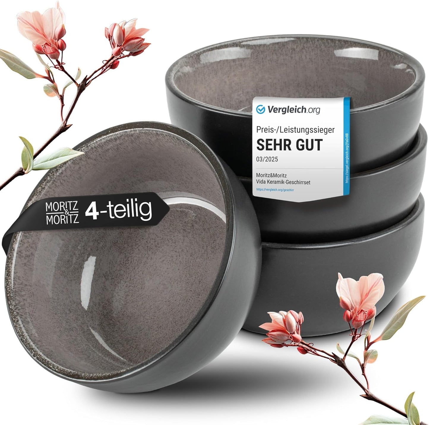 4er-Set Miso-Schüssel, Anthrazit Miso Schalen (4x)