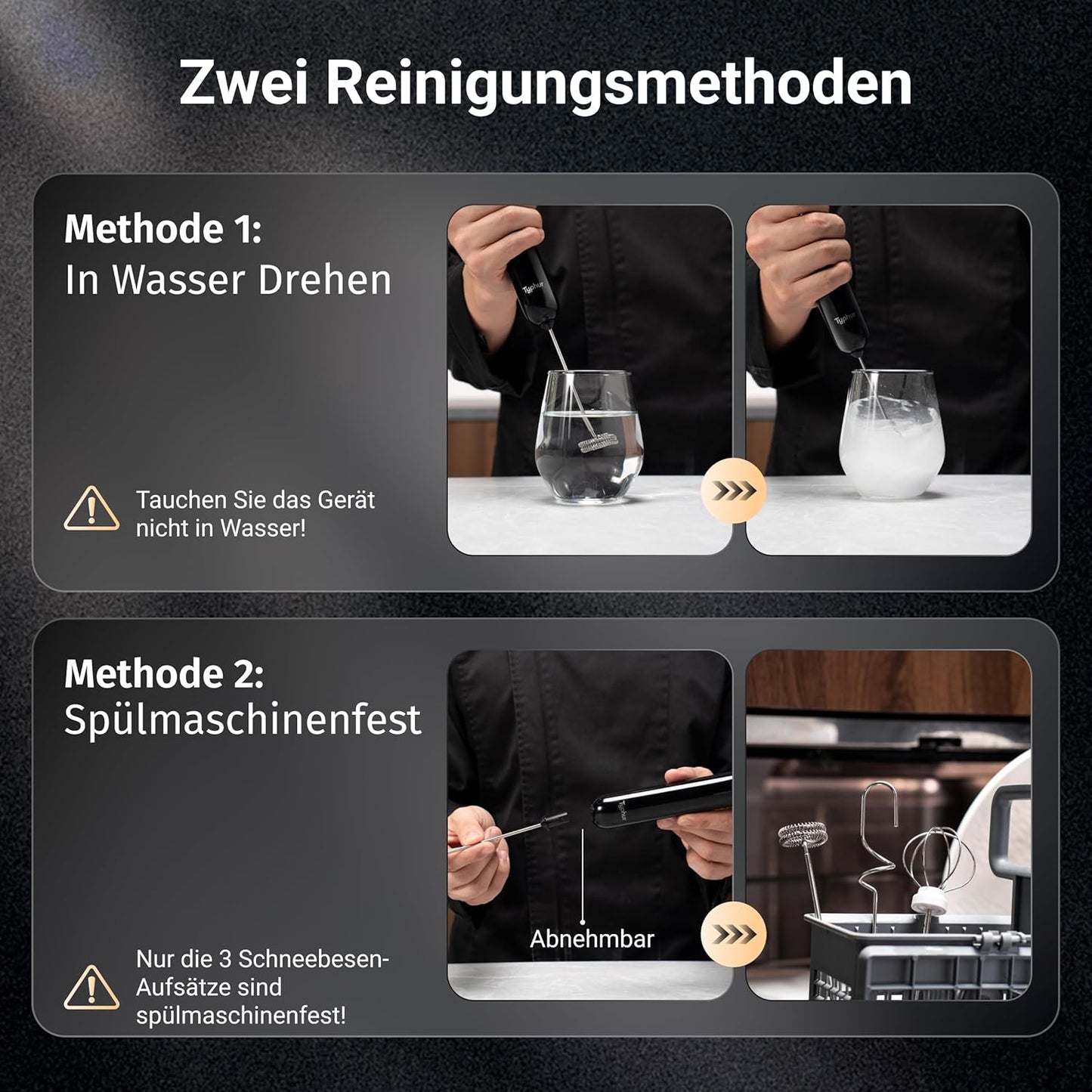InstaWhisk Elektrischer Milchaufschäumer mit USB-C, Schwarz