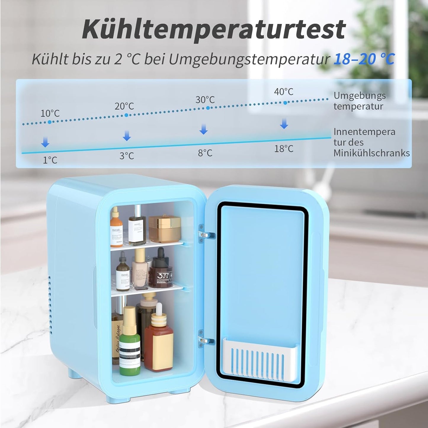 Mini-Kühlschrank 6L/8 Dosen, tragbar, thermoelektrisch, Blau