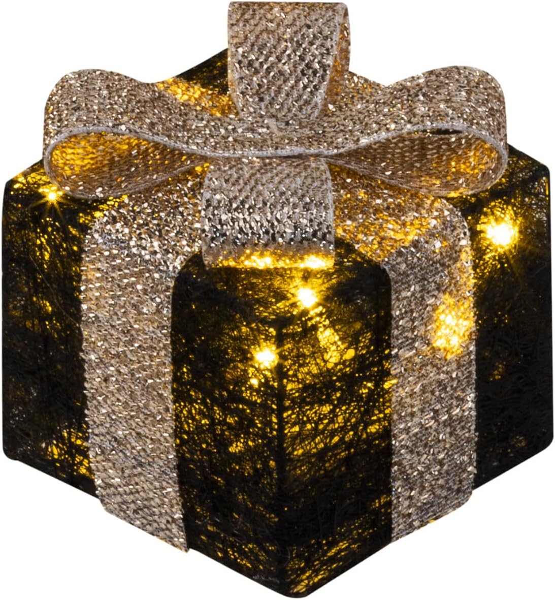 3er-Set LED-Geschenkboxen mit Timer, Schwarz-Gold