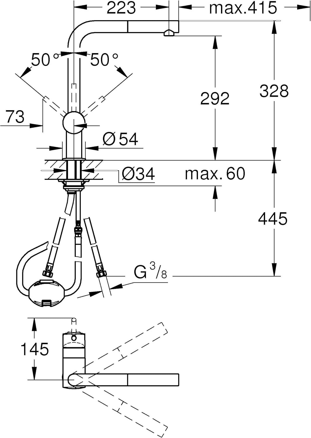 Minta - Einhand-Spültischbatterie, herausziehbarer Auslauf; 1 Strahlart; Supersteel