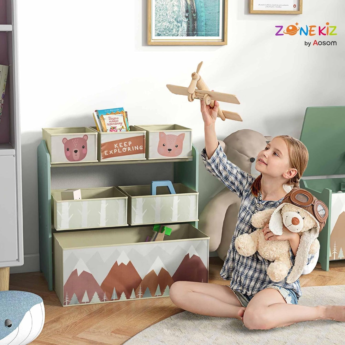 Kinderzimmerregal MDF, Vliesstoff Grün, Grün