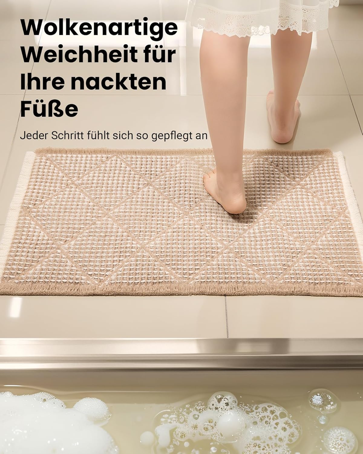 2-teiliges Badezimmerteppich Set, rutschfest und waschbar, Braun