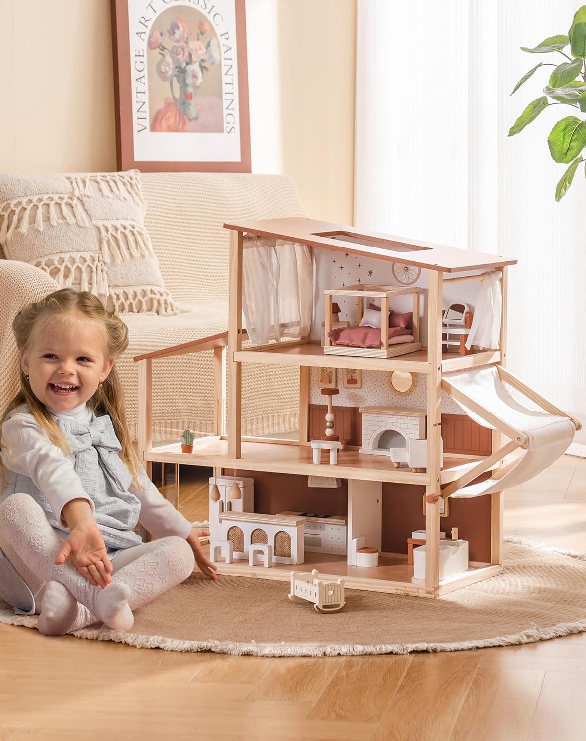 3-stöckiges Puppenhaus mit Zubehör und Möbeln