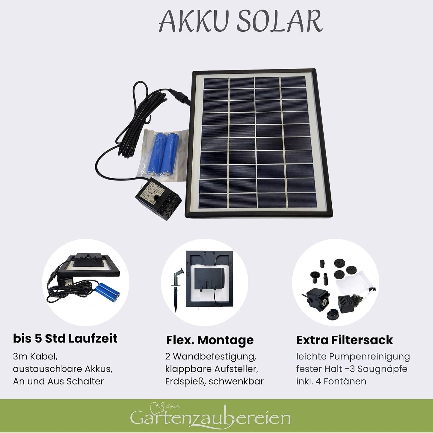 Wasserspeier Solarbrunnen mit Akku-Pumpe