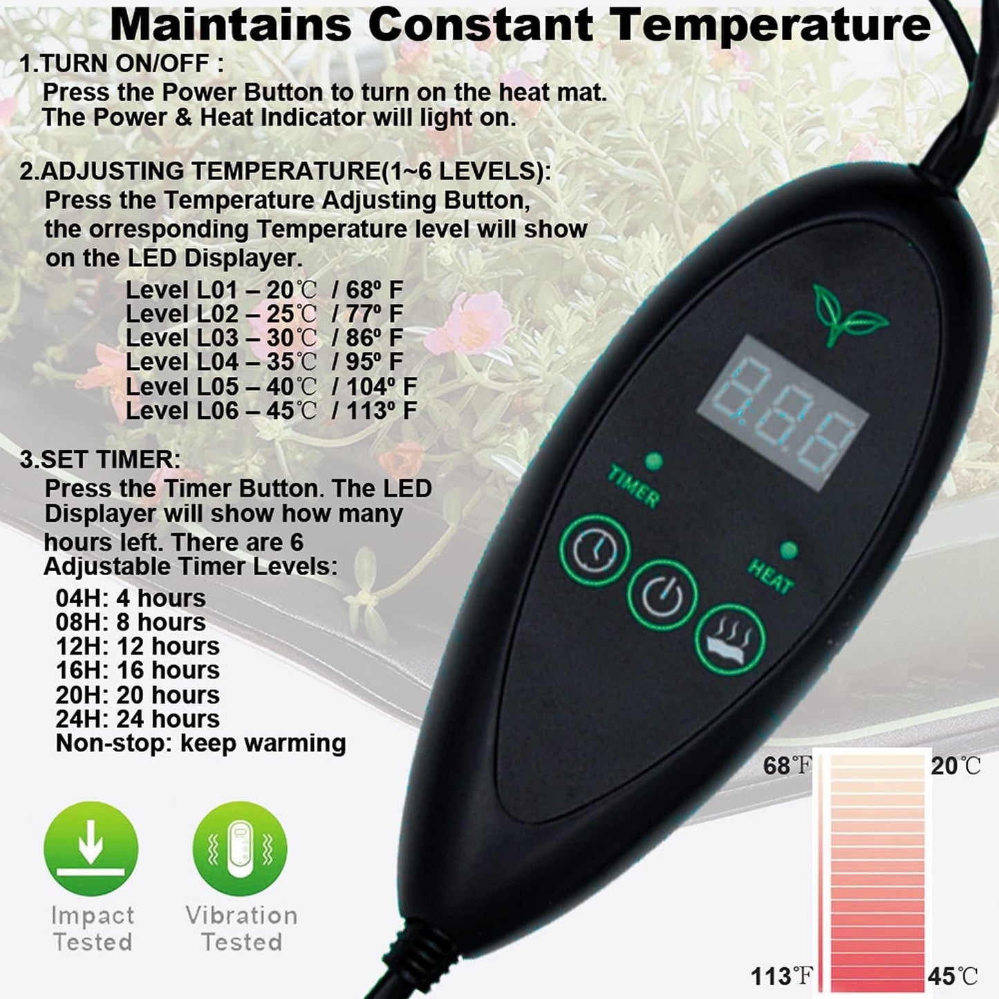 Einstellbare Heizmatte für Pflanzen mit Timer, 20×20’’