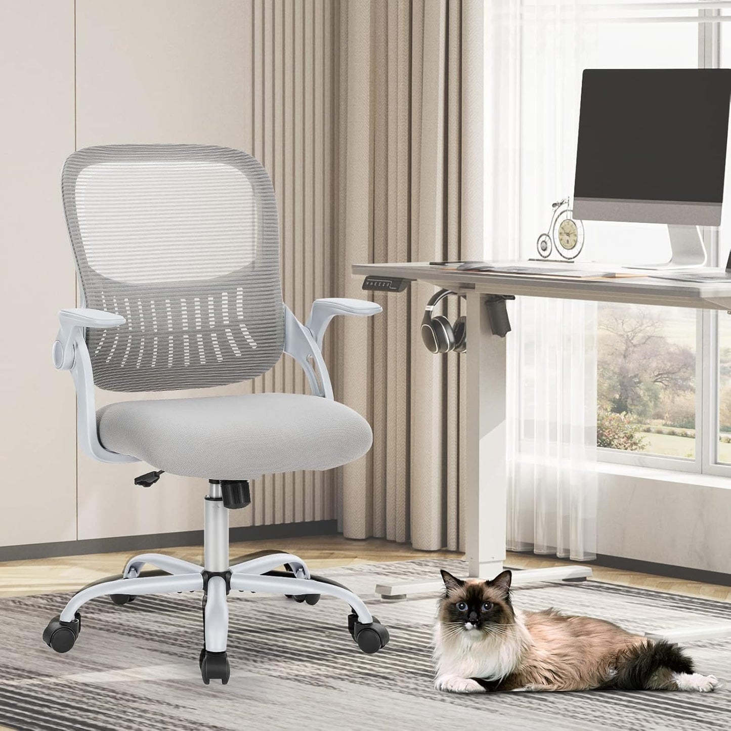 Ergonomischer Bürostuhl mit Lendenwirbelstütze, höhenverstellbar, Verstellbare Armlehnen-gray