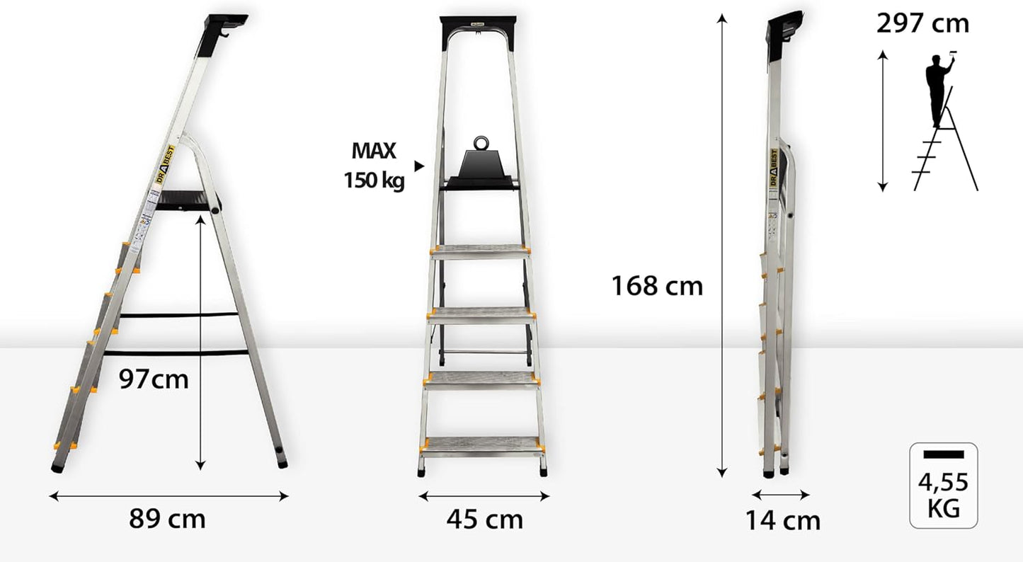 PRO Serie - Trittleiter mit Ablage, klappbar, 5 Steps