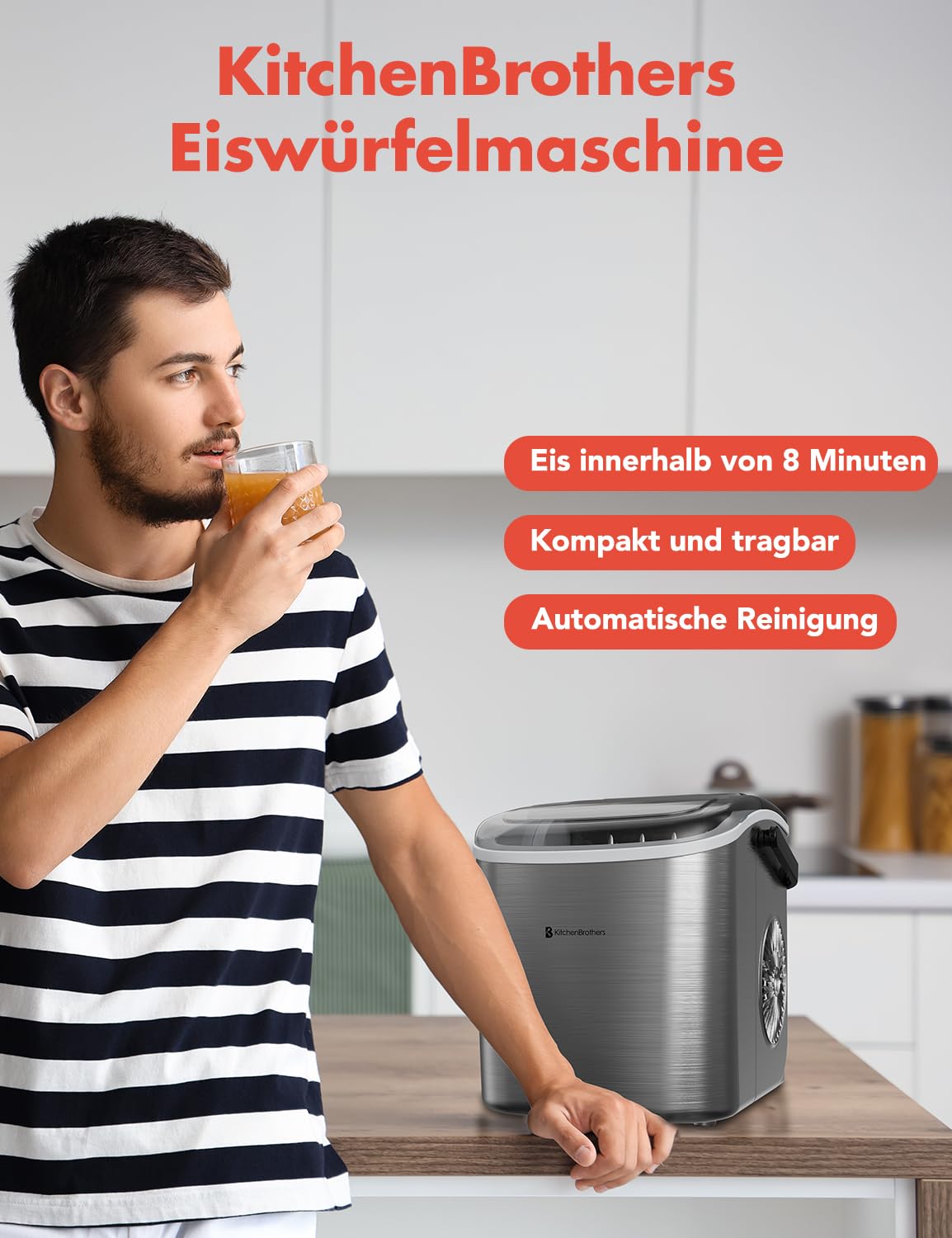 Eiswürfelmaschine mit Ice Crusher Funktion, Silber