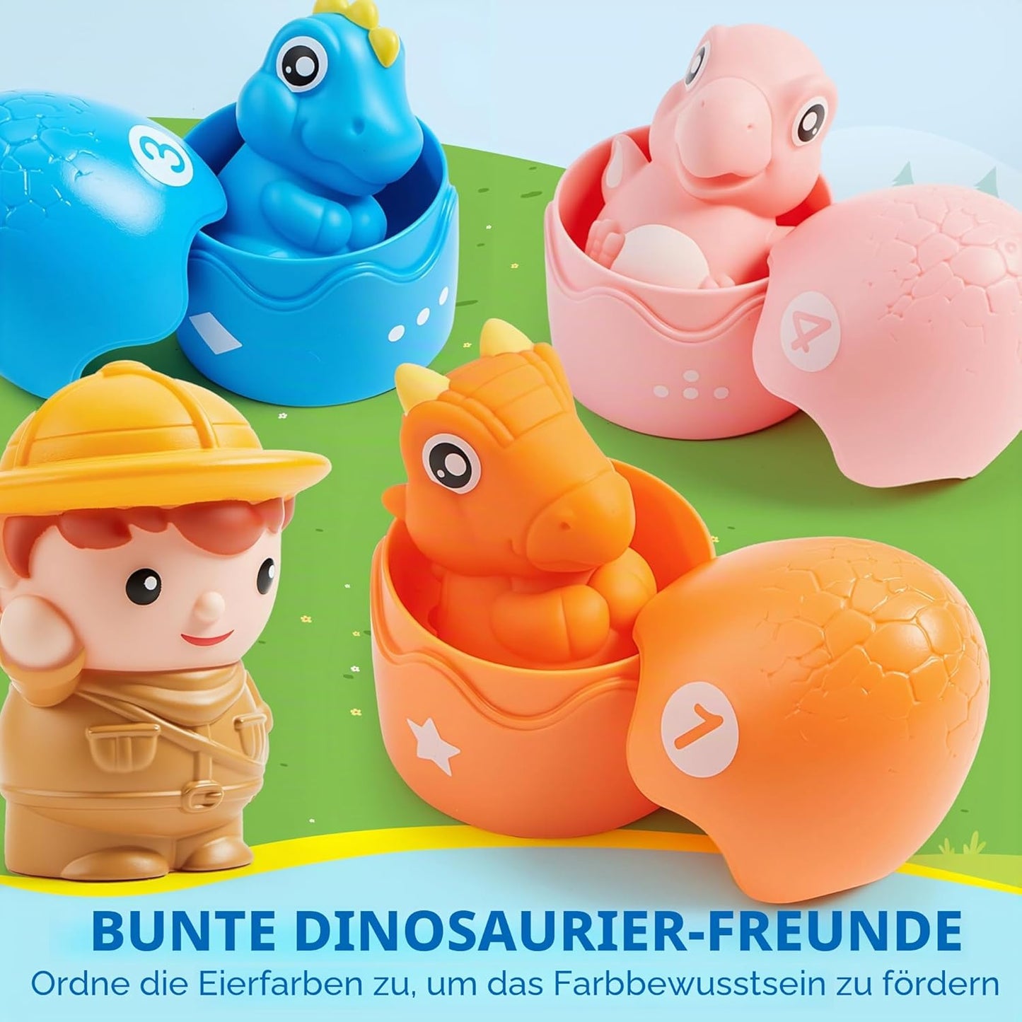 Dinosaurierzug zum Zählen, Zuordnen und Sortieren, Dinosaurier