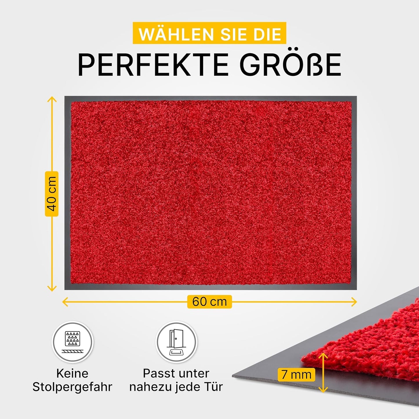 Waschbare Fussmatte, Rot 40 x 60 cm (Rechteckig)