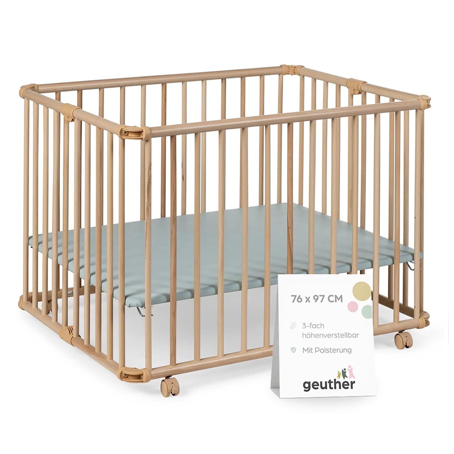 Laufgitter Lucilee höhenverstellbar, klappbar, Mint 76 cm x 97 cm Natur