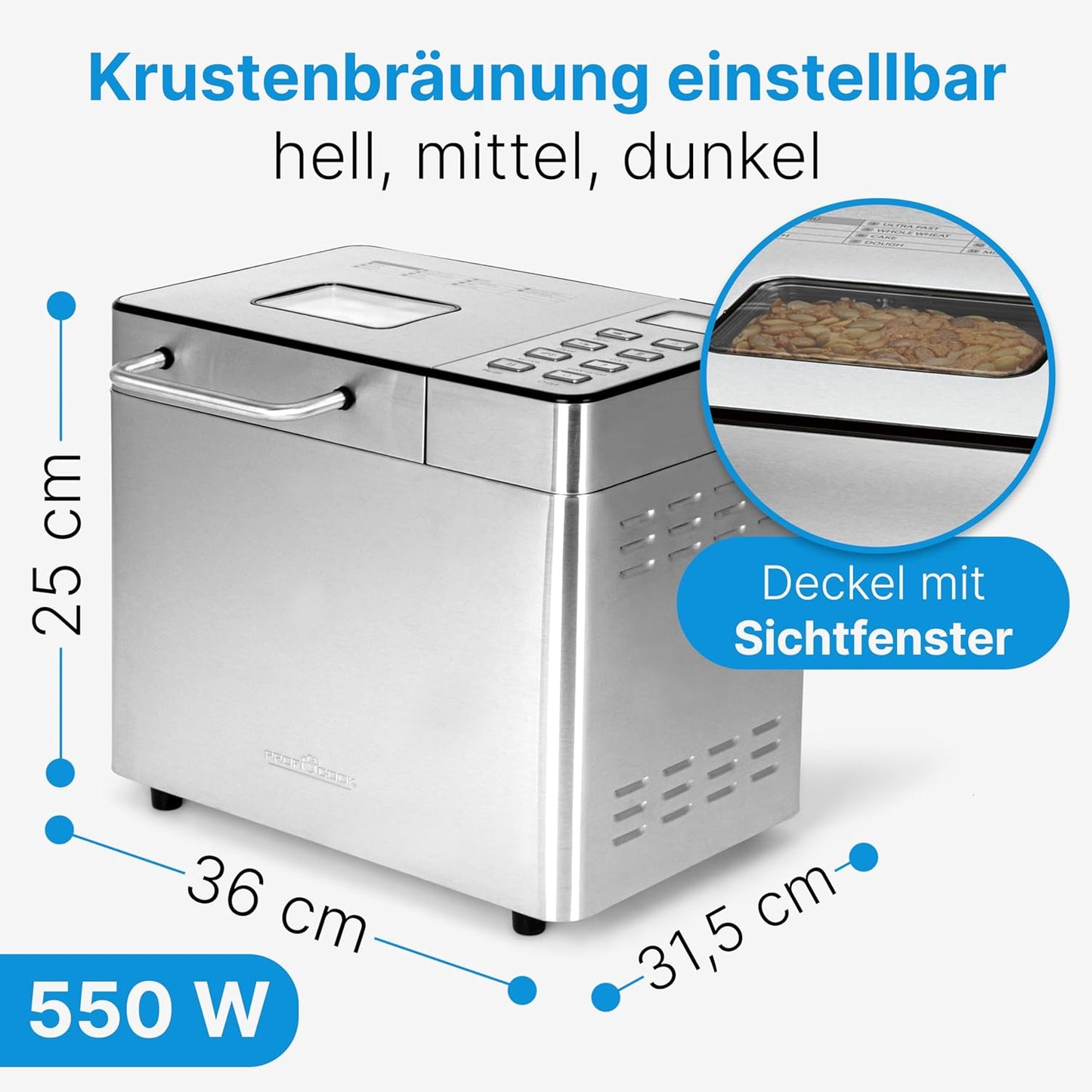Brotbackautomat mit Timer und Krustenbräunung