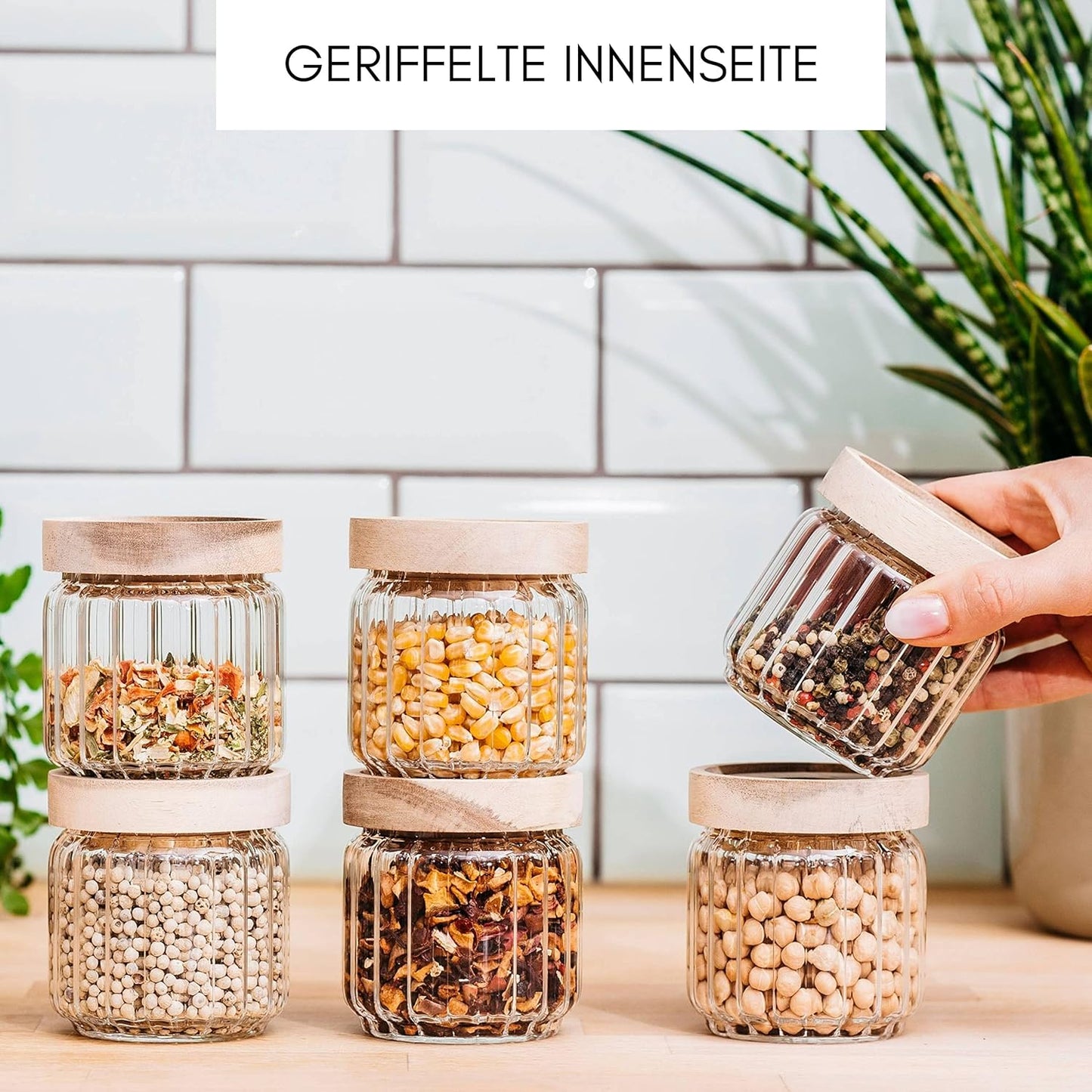 6-teiliges Gewürzgläser Set, stapelbar, luftdicht, 6x 150ml