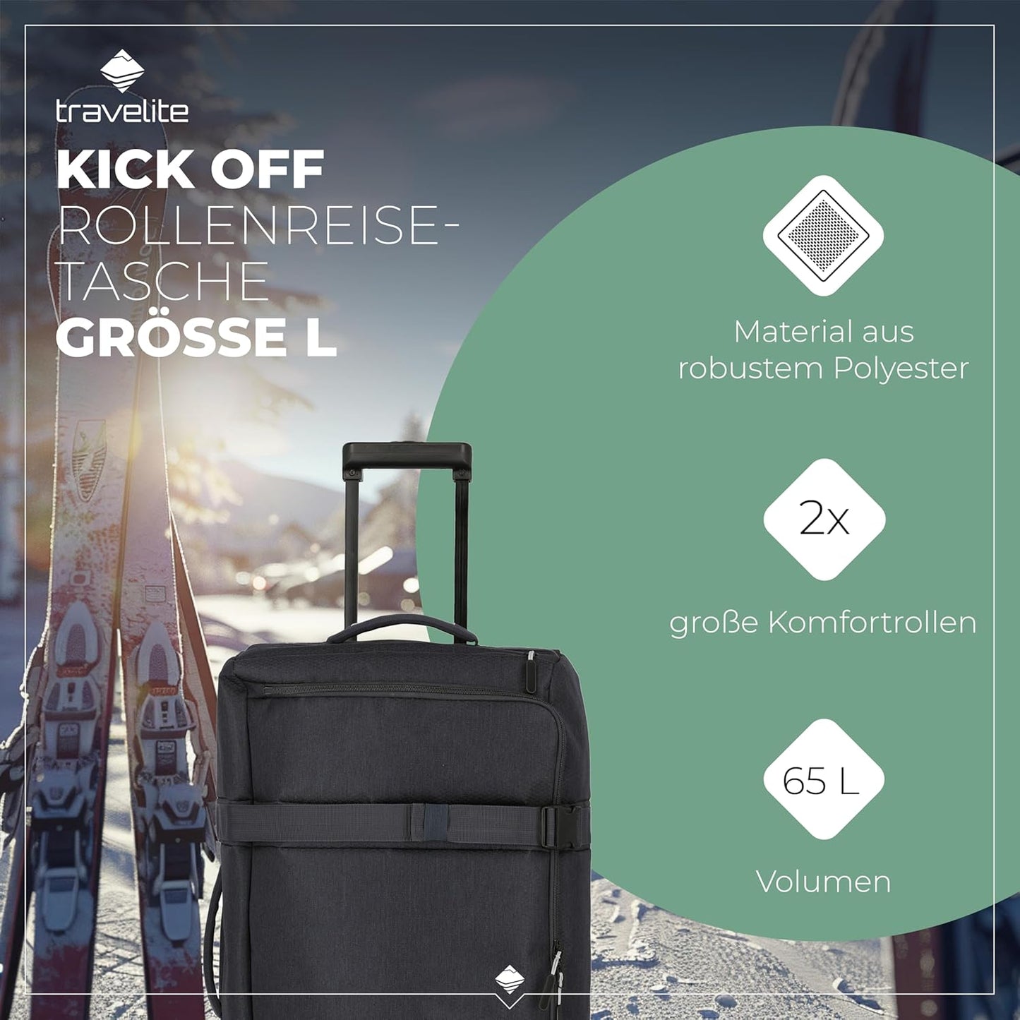 Kick Off Reisetasche mit Rollen, Trolley Reisetasche L (68 cm) D'anthrazit (Grau)