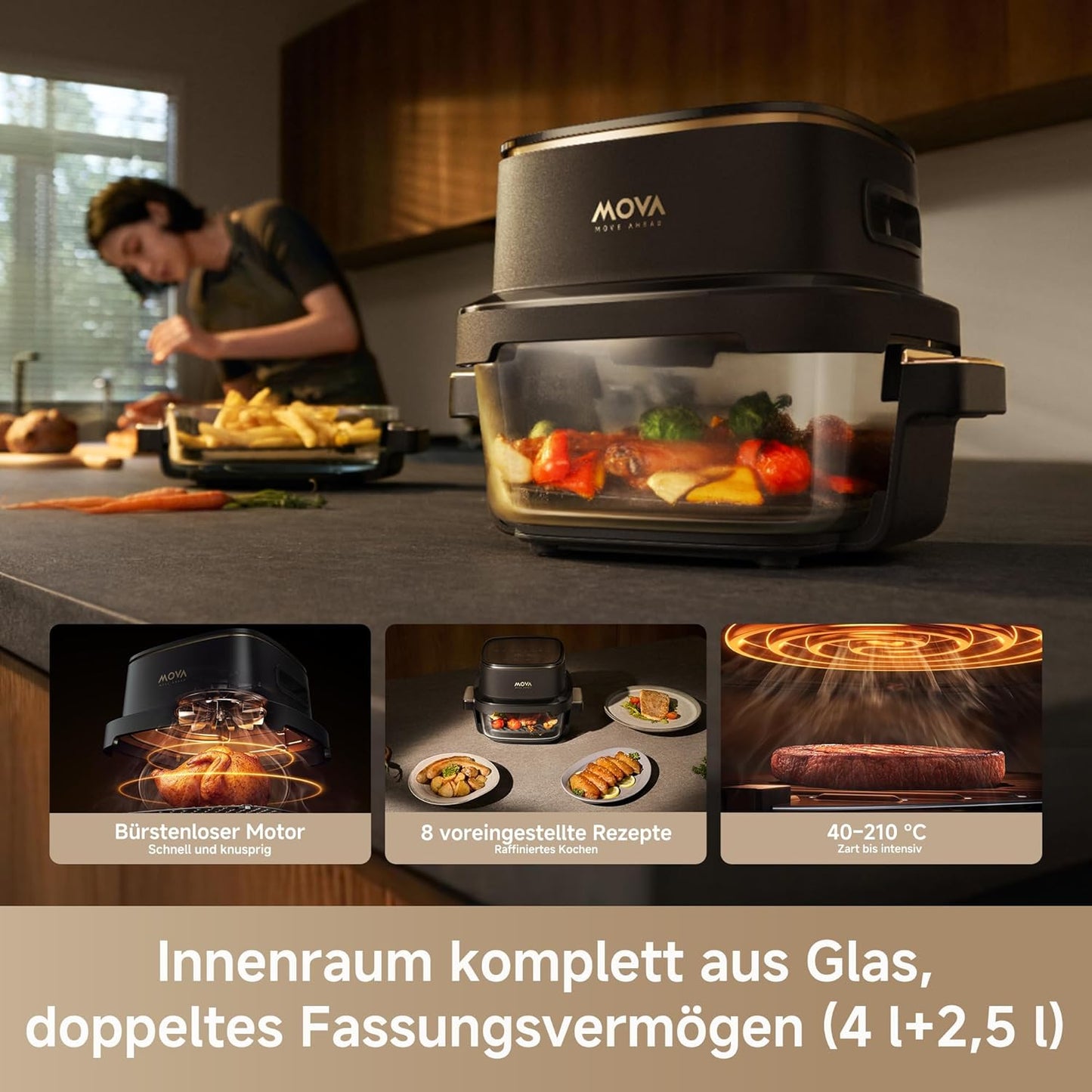 Aeroglass Heissluftfritteuse mit Glasinnenraum AF20 Pro, AF20 Pro