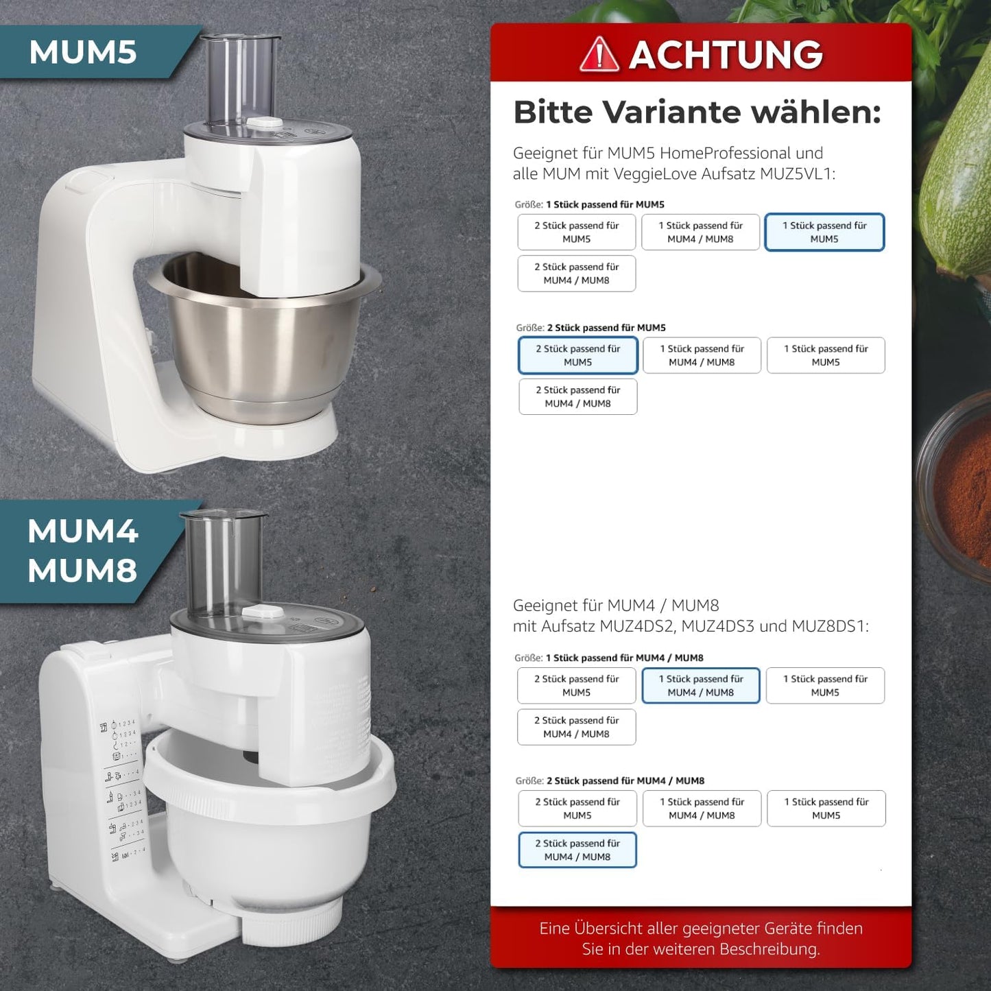 2-teiliges Durchlaufschnitzlerflügel-Set für Küchenmaschinen MUM5, 2 Stück passend für MUM5