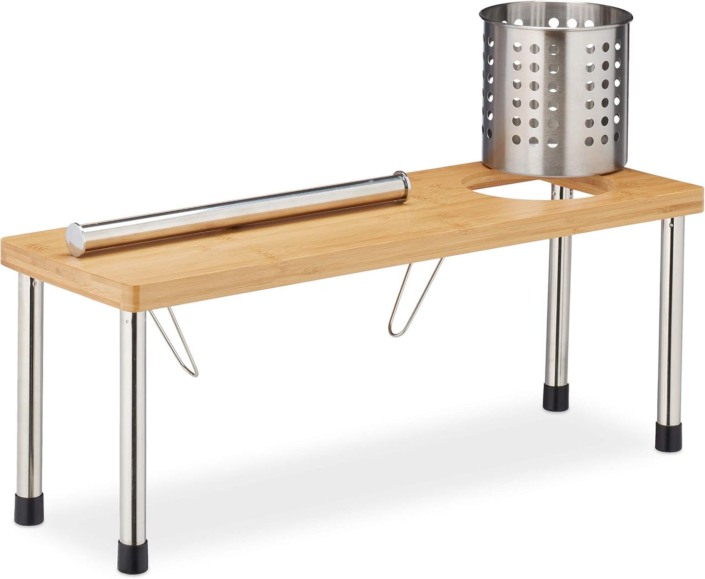 Küchenregal mit Besteckkorb & Rollenhalter