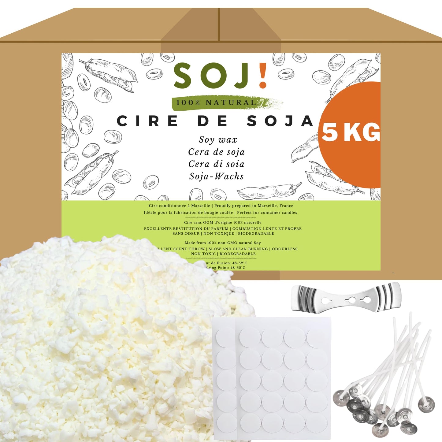 Sojawachs für Kerzen, 5 kg, 5KG - Flocken