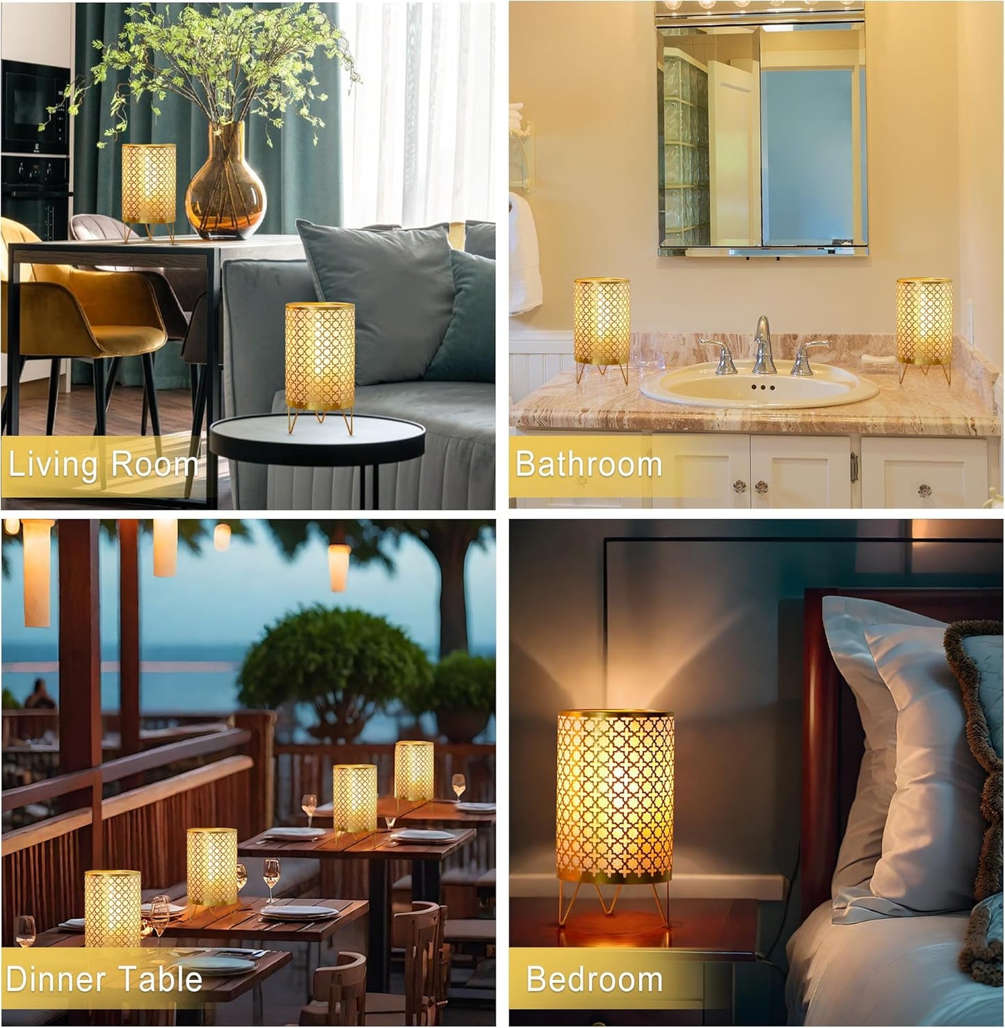 2er-Set Batteriebetriebene Tischlampe mit Timer, Gold