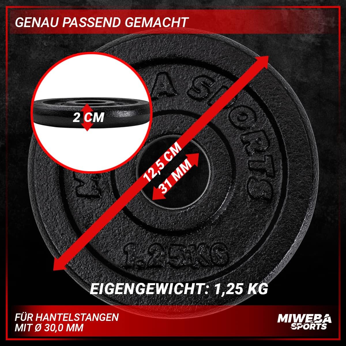 Hantelscheiben-Set aus Gusseisen, 4x 1.25 Kg