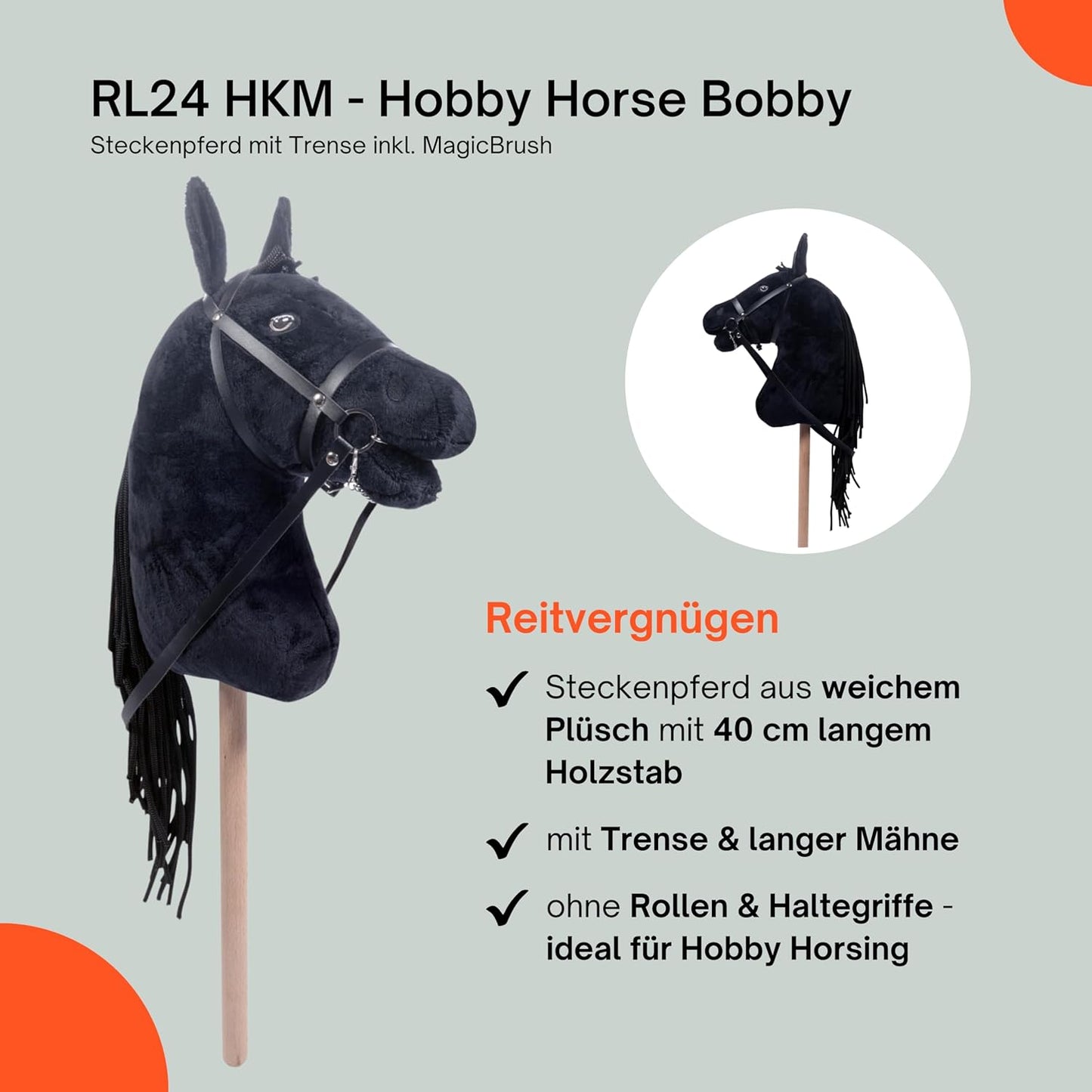Steckenpferd Bobby mit Trense & MagicBrush, Bobby (Schwarz)