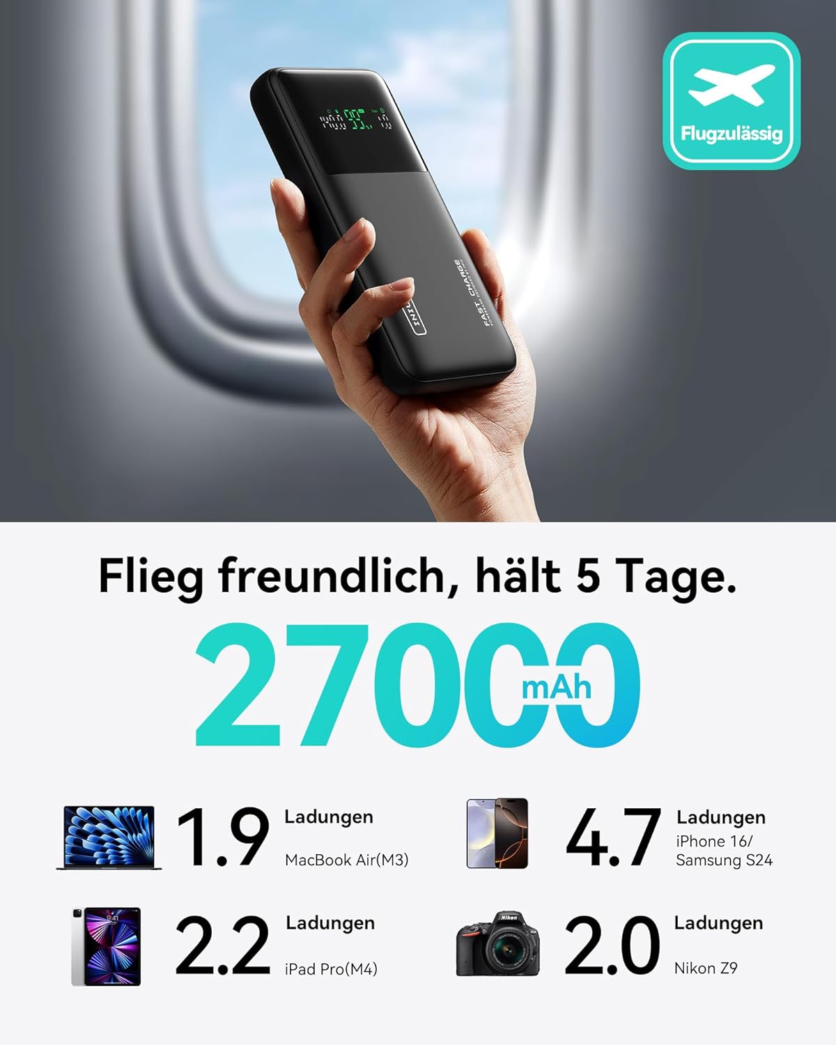 Laptop Powerbank, Klassische Grösse Schwarz