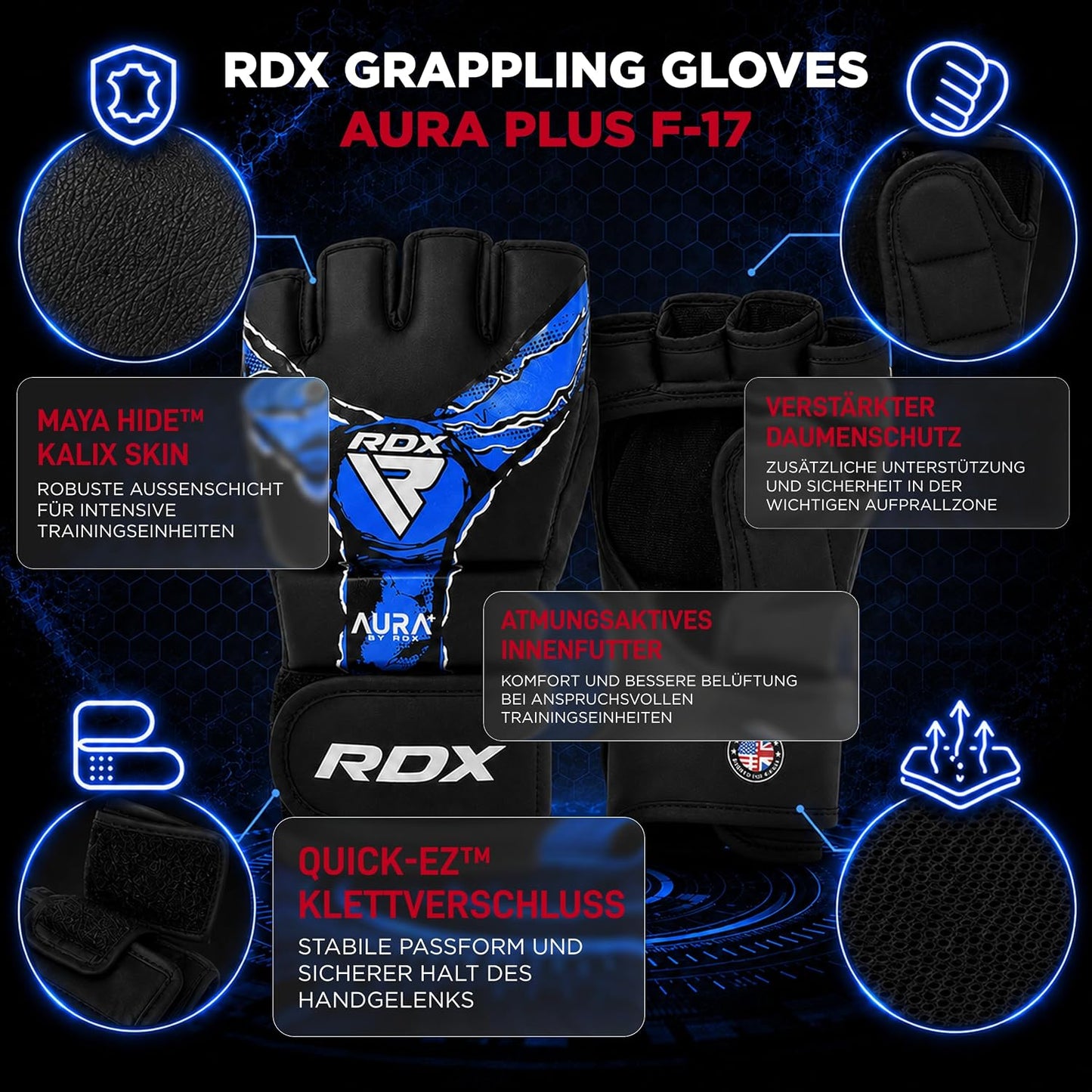 Grappling MMA Sparring Handschuhe, Black/Blue M