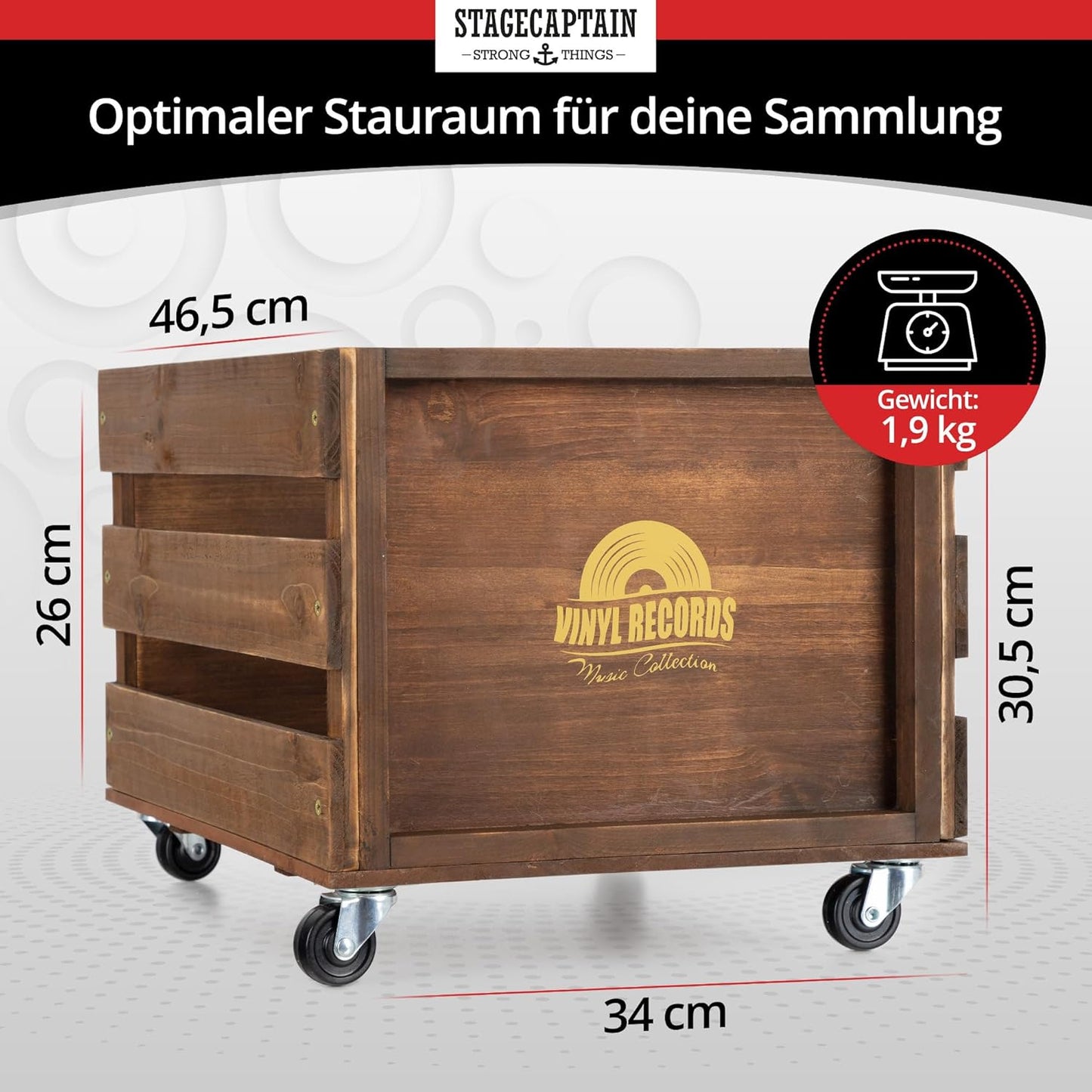 Schallplattenkiste Emil auf Rollen, Bambus Braun 1