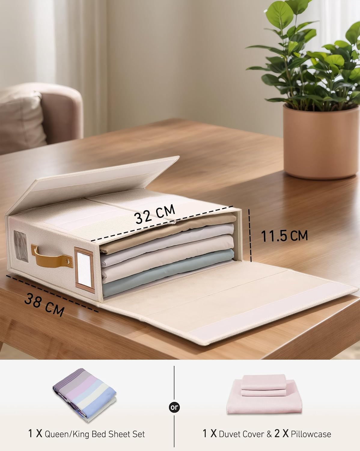 Linen Bettwäsche-Organizer Box 3er-Set, Linen Beige
